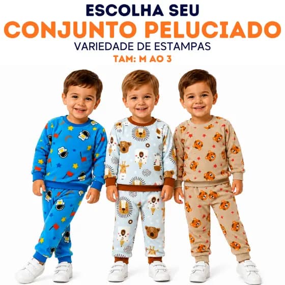 Conjunto Bebê Menino Peluciado Inverno Flecee Quentinho Pijama Infantil M ao 3 Anos
