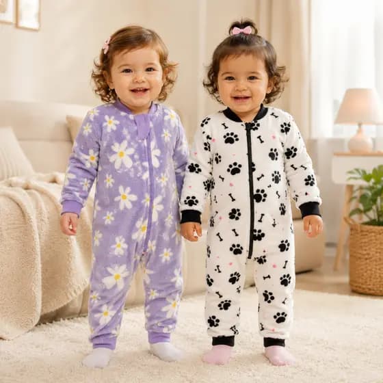 Macacão Peluciados Estampados Mantinha Macaquinho em Flecee Ultrasoft Premium Bebê Menina - M ao 3