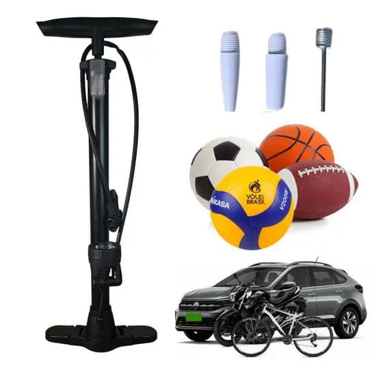 Bomba de Ar Manual Para Encher Pneus com Manômetro 2 Bicos Carro Moto Bóias Bike Preto Snel Home