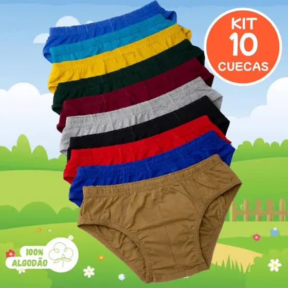 Kit 10 Cuecas Infantil Slip Tradicional 100% Algodão Menino