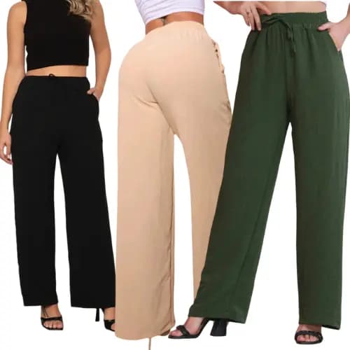 Calça Pantalona Feminina Com Bolso Tecido Duna