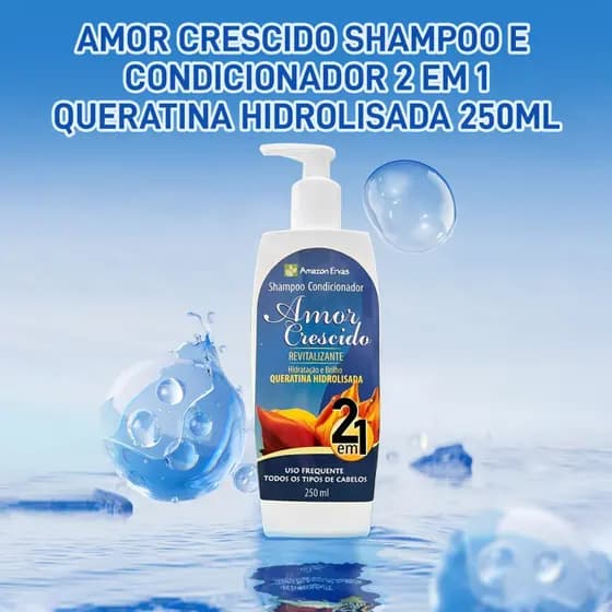 Shampoo 2 Em 1 Amor Crescido Queratina Hidrolisada 250ml Limpeza E Nutrição Prática Para Todos Tipos De Cabelo Brilho