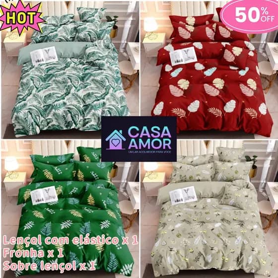 Folhas Estampado Jogo de Lençol 3 Peças 400 Fios lençol com Elastico Fronha Sobre Lençol Toque Suave e Boa Espeçura