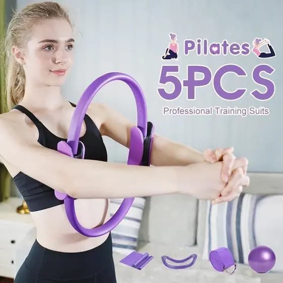 Kit Pilates Yoga 5 itens treino Funcional Faixa Elástica Anel Pilates Acessórios para Alongamento
