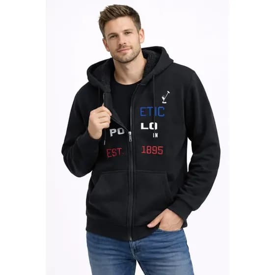 Jaqueta Masculino De Moletom Polo Forrada Com Capuz Modelo Canguru Com Ziper