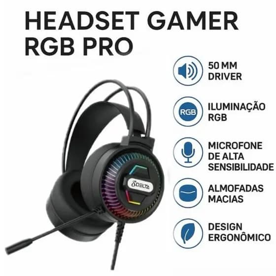 Headset Gamer RGB Pro USB com Microfone Boom Som Potente para PC Notebook PS4 Jogos Live