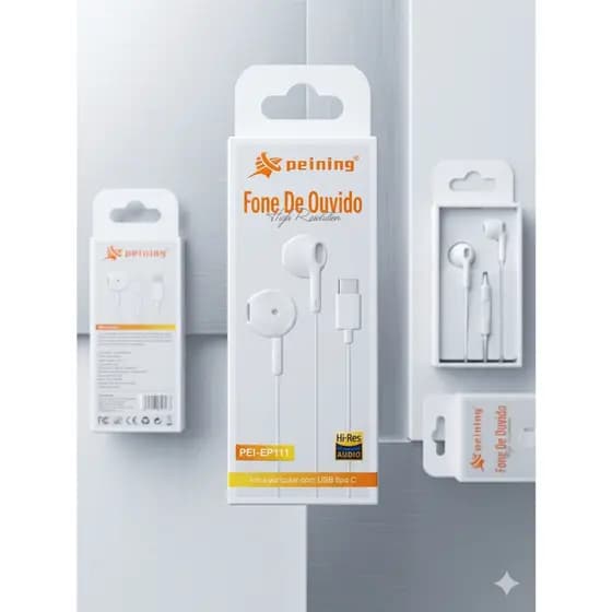 Fone USB-C PEI-EP111 – Áudio Digital Hi-Quality + Microfone | Plug & Play