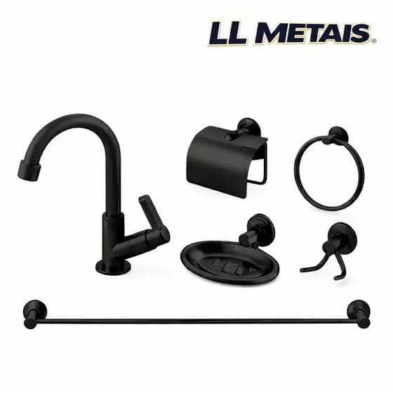 Kit de Acessórios para Banheiro Preto Fosco metal Inox 6 pç
