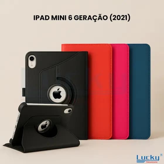 Capa Giratória iPad Mini 6 Geração 8.3 Polegadas Couro Sintético Com Suporte e Função Auto Sleep