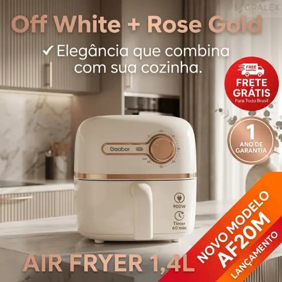 Mini Air Fryer Gaabor 1,4L Compacta Sem Óleo Ideal Apartamento 900W 127v e 220v