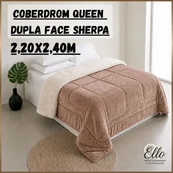 Coberdrom Queen Dupla Face Sherpa Carneiro 2,20x2,40m Cobertor Grosso Macio Inverno Luxo