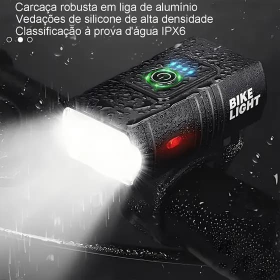 Lanterna Bicicleta Luz Forte Farol T6 Duplo 2*600 luens Led Recarregável USB Super Brilhante