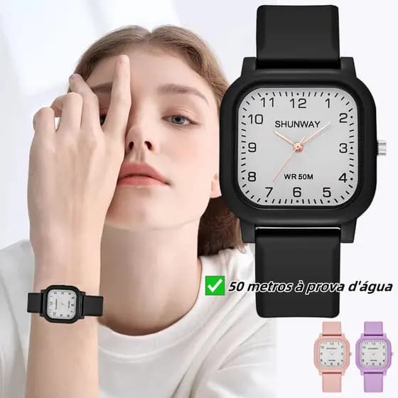 Moda Quadrada Concha Ponteiro Numeral Árabe Silicone Senhoras Relógio