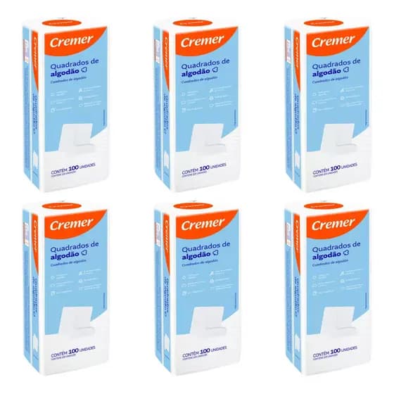 Kit 6x Algodão 100un Quadrado Bebê Sem Perfume Limpeza Macio