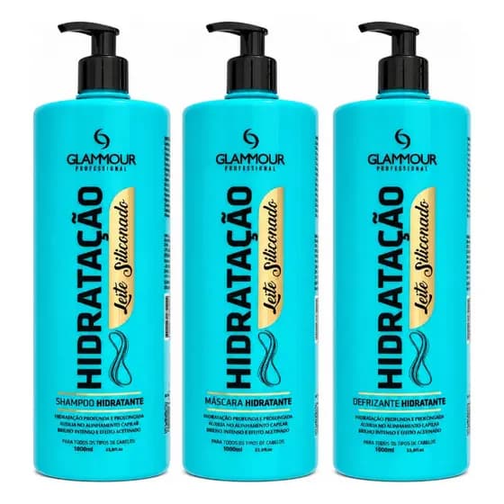 Kit Hidratação Leite Siliconado 3 Passos 1 Litro Glammour