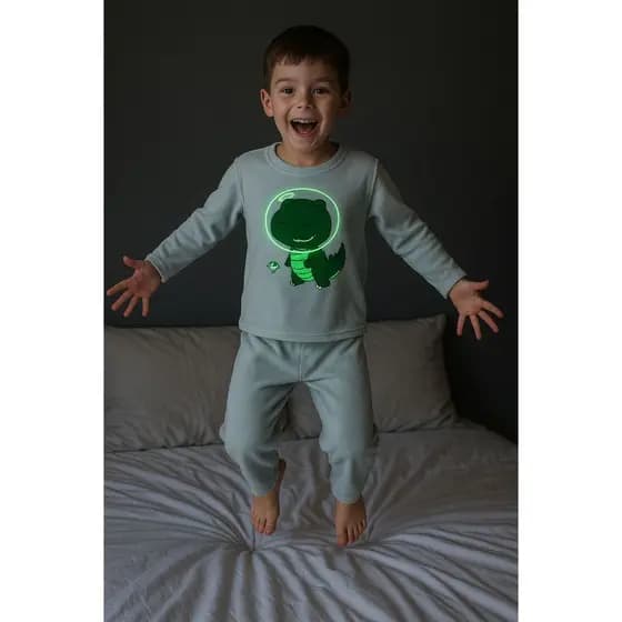 Pijama Menino Brilha No Escuro Infantil Inverno Manga Longa Frio Menino Roupa de Dormir Quente