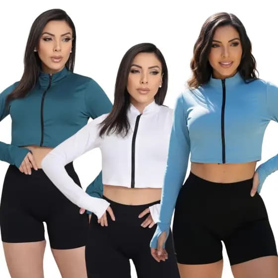 Kit 3 Cropped Feminino Fitrness Inverno Frio Academia Ar Livre Proteção UV Moderna Confortavel