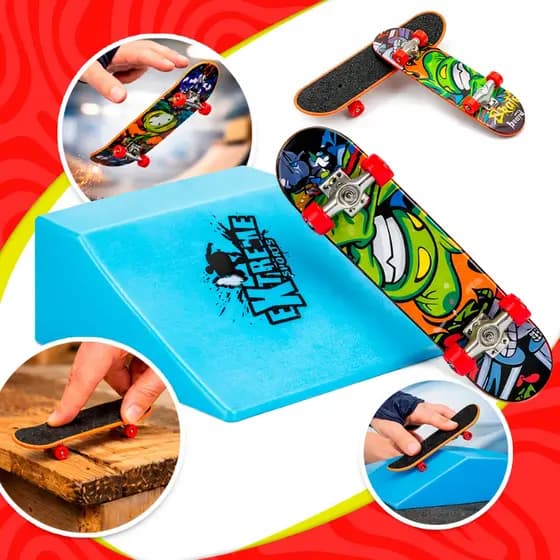 Kit Skate de Dedo Mini Fingerboard Profissional com Rampa Radical Brinquedo de Dedo