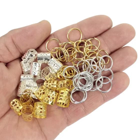 Kit 40 Anéis e Argolinhas p/ Trança Jumbo – Prata e Dourado