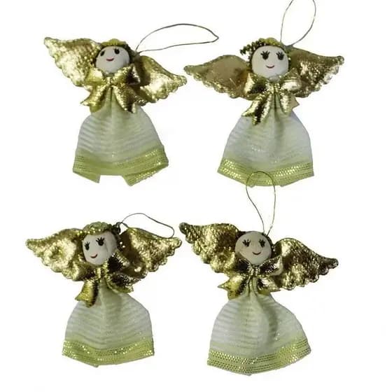 Enfeite de natal anjo tecido de pendurar/Kit com 4