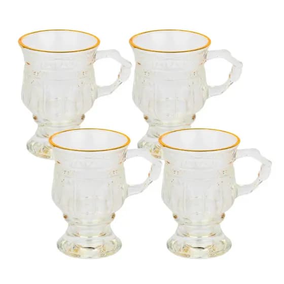 Kit 4 Canecas de Vidro com Detalhe Dourado 130ml Café Chá Elegante Presente - Envio Imediato