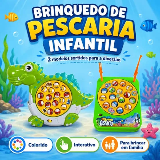 Jogo de Pesca Infantil Brinquedo Pescaria Dinossauro Peixinhos Coloridos Educativo