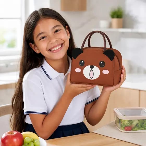 Lancheira Escolar Bolsa Térmica Infantil Marmita com Alça Menina Estampas 3D de Animais Fofos