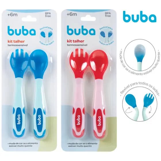 Kit Talheres Buba Garfo Colher Termossensível Bebê Introdução Alimentar Refeição Flexível Bebe.