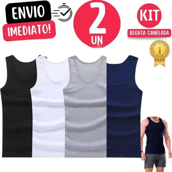 Jogo De 2 Regata Premium Masculina Modelo Americano Canelado Primeira Linha