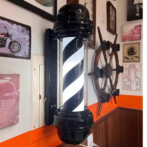 Barber Pole 60cm Todo PRETO Sem Globo Barbearia Gira Acende