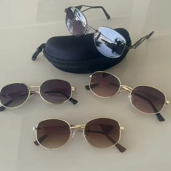Óculos de Sol Feminino Retrô – Armação Metálica Dourada/Prata, Lentes Degradê UV400 + Estojo
