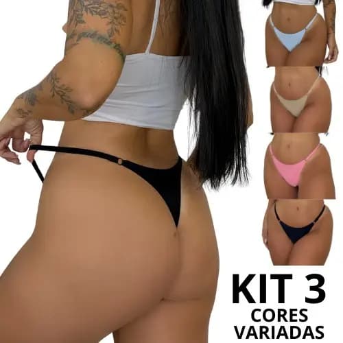 Kit Calcinha Laser Regulagem Sem Costura Lateral Importada Fio Tanga