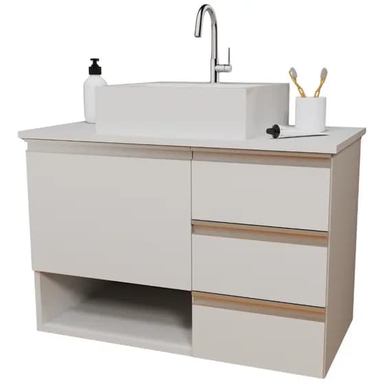 Balcão Móvel Mdf Armário De Banheiro 70cm Com Tampo/Cuba Prt Com fundo