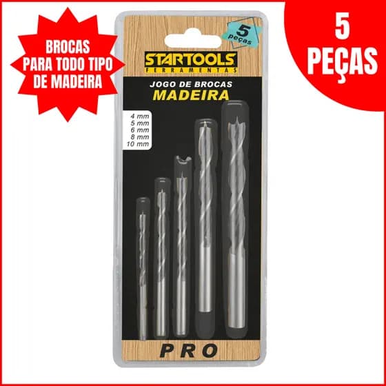 Kit 5 Brocas Para Madeira Pro Startools (4mm,5mm,6mm,8mm,10mm)