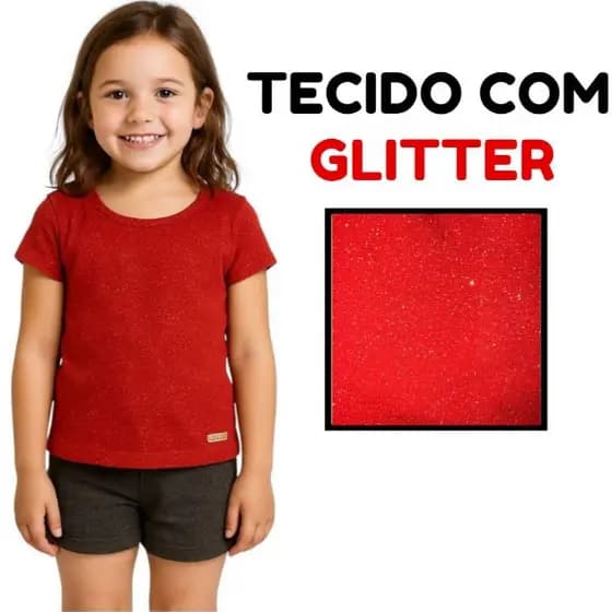 Blusa Com Brilho Manga Curta Infantil Roupa De Verão Menina Confortável Glitter Algodão Do 1 Ao 16