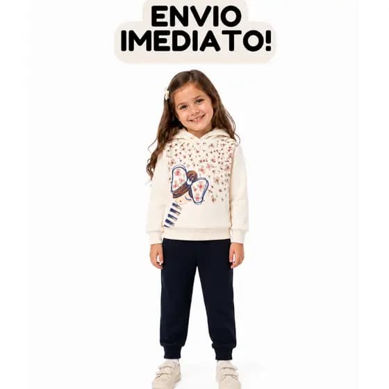 Conjunto Moletom Feminino Inverno Peluciado Com Capuz Roupa De Frio Menina Do 4 Ao 10 Casaco + Calça