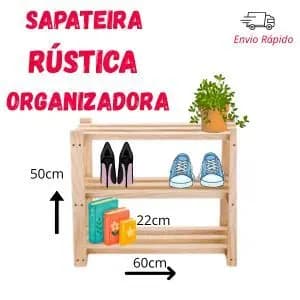 Sapateira Rústica MULTIUSO Madeira Pinus - 3 Prateleiras para hall de entrada - lavanderia - closet - sacada - organiza