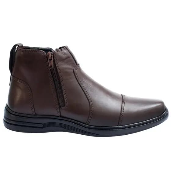 Bota Masculina Couro Legítimo Café com Zíper Lateral – Conforto, Estilo para o Dia a Dia