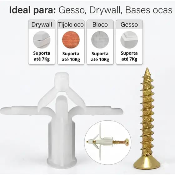 Bucha Aba Fly GDP 6mm C/ Anel Drywall Gesso 4 a 16 + Parafuso 4,0 X 50mm