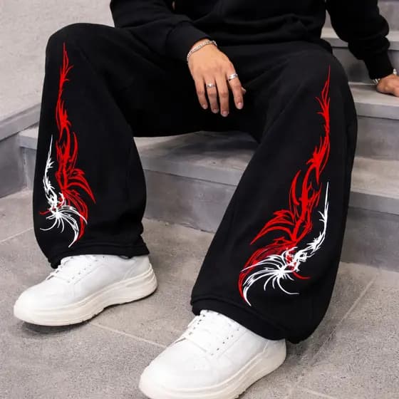 Calça Wide Leg Em Algodão Streetwear Moletom Masculina Tribal Punk Gotico Arte Dark Mod cod 710