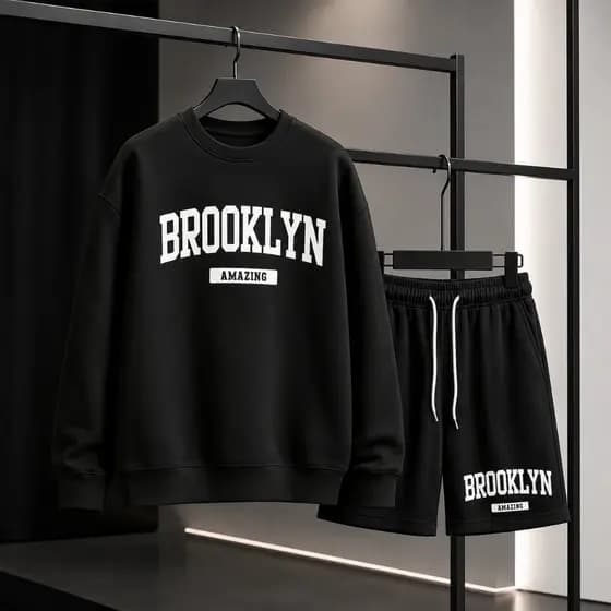 Conjunto Moletom Careca Gola Redonda Brooklyn Amazing Unissex Bermuda Moletom Brooklyn Amazing Bolso