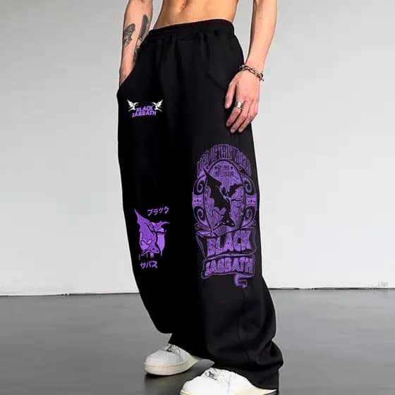 Calça Baggy Balão Wide Leg Streetwear Unissex Banda De Rock Heavy Metal Black Sabbath Aesthetic Punk