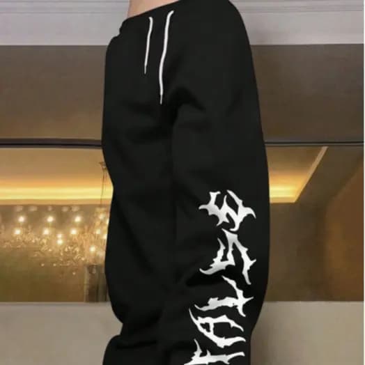 Calça Moletom Wide Leg Unissex Perna Larga Despojada Desing Modelo Gotico Algodão Casual