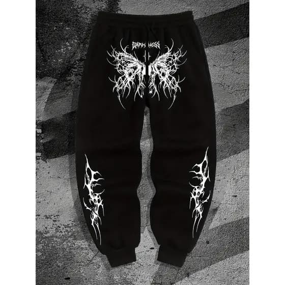 Calça Streetwear Dark Wear Tribal Borboleta Moda Urbana Metal Gótico Moletom