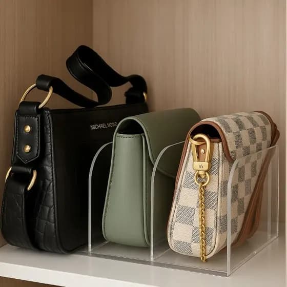 Organizador Bolsas Acrílico Multiuso 3 Divisorias Qualidade Premium Variedade De Cores Transparente Preto Branco