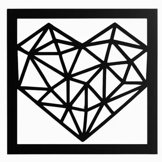 Quadro Decorativo Coração Geométrico em Acrílico Preto Minimalista e Moderno
