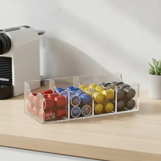 Porta Cápsulas de Café Acrílico 5 Divisórias Nespresso Dolce Gusto e Três Corações