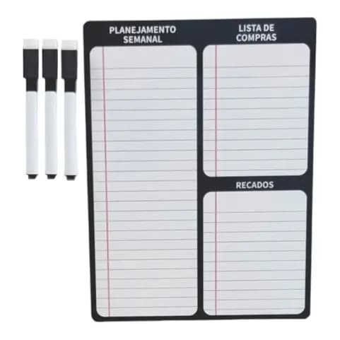 Ímã De Geladeira Porta Recados Anotações Planner - 3 Canetas