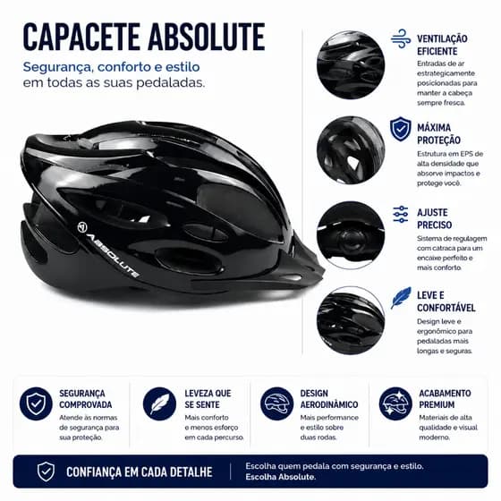 Capacete Ciclismo Absolute Nero Com Led - Preto Tamanho G