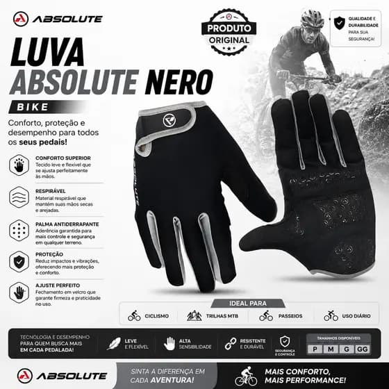 Luva Absolute Nero DL cor preto cinza ciclismo bike mtb